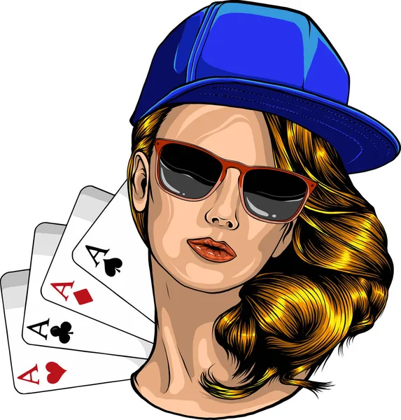 Abbildung Einer Frau Mit Poker Symbolen — Stockvektor