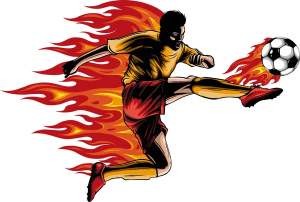 有火焰的足球运动员图例 — 图库矢量图片