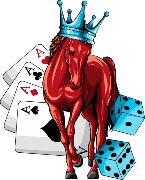 王冠とカジノゲームで馬のイラスト — ストックベクタ