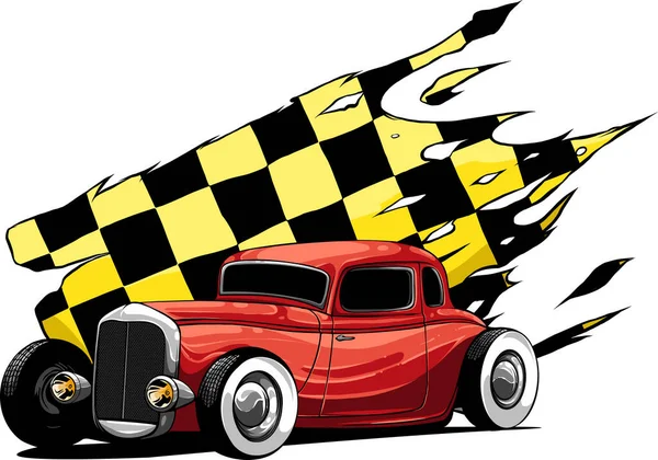 Ilustracja Hot Rod Samochodu Flagą Wyścigu — Wektor stockowy