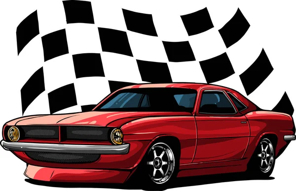 Illustratie Van Spier Auto Met Race Vlag — Stockvector