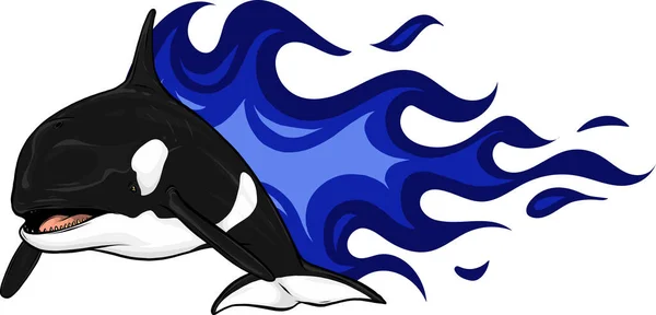 Illustrazione Balena Assassina Con Fiamme — Vettoriale Stock