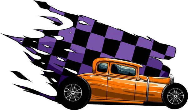 Yarış Bayrağı Taşıyan Yarış Arabasının Çizimi — Stok Vektör