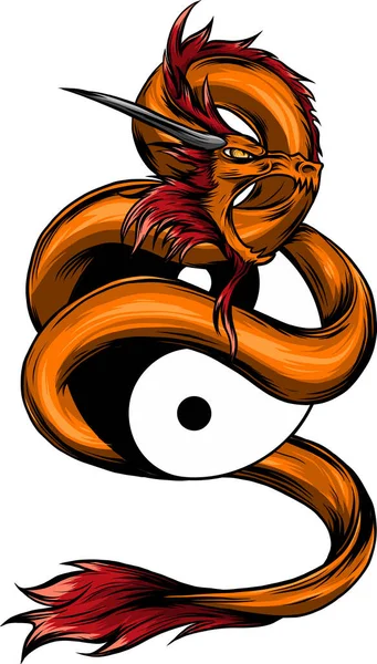 Ilustração Dragão Yin Yang Símbolo —  Vetores de Stock
