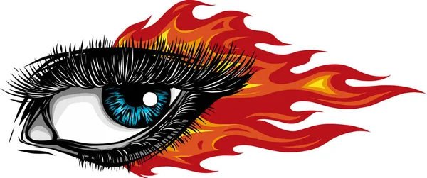 炎と炎のベクトルを持つ女性の目 — ストックベクタ