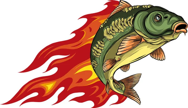 Ilustracja Karpia Ryby Płomieniami — Wektor stockowy
