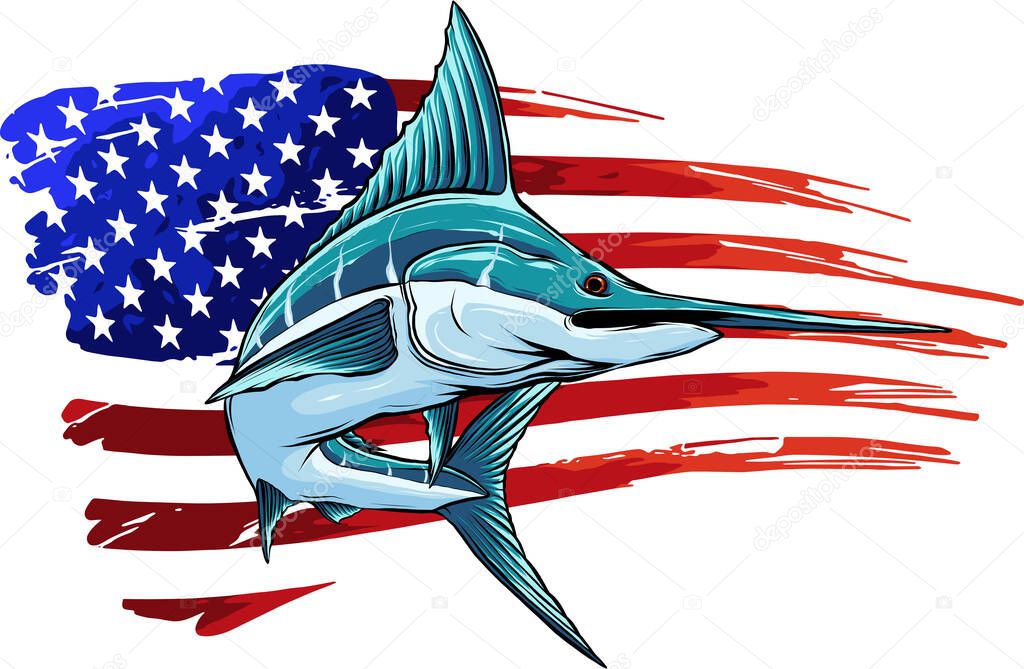 Illustration of Marlin fish with american flag