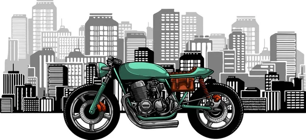 Illustration Des Bunten Motorrads Auf Der Stadt Hintergrund — Stockvektor