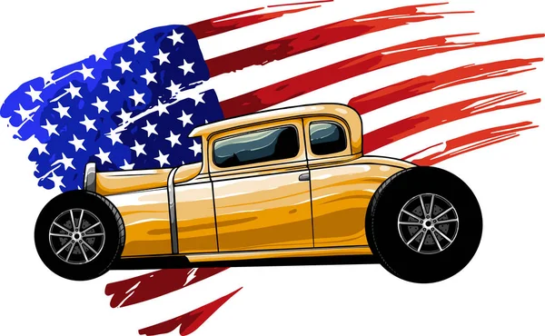 Illustration Hot Rod Med Amerikansk Flagga — Stock vektor