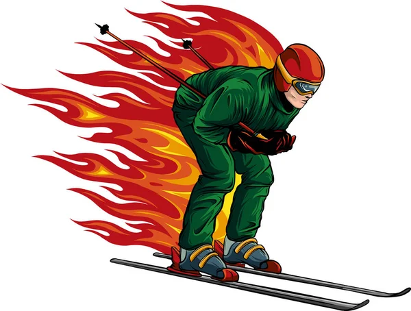 炎のあるスキーヤーのイラスト — ストックベクタ
