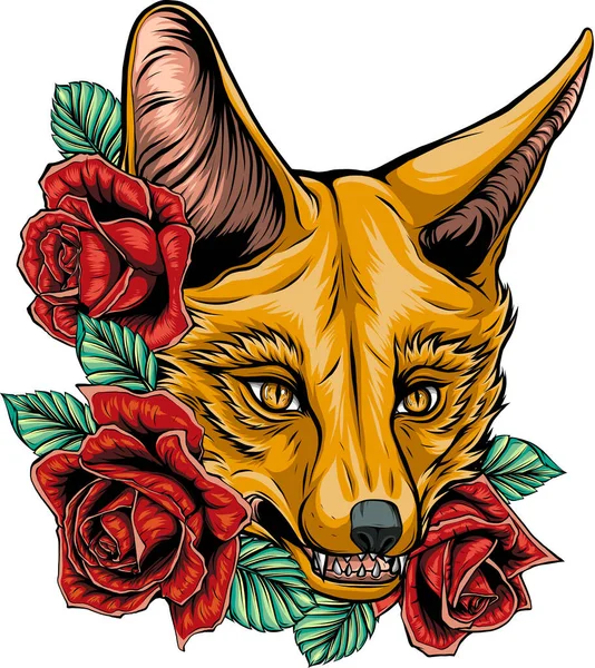 狐狸和玫瑰花的图解 — 图库矢量图片