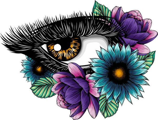 Illustration Des Schönen Auges Mit Blume — Stockvektor