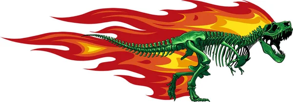 Rex Dinoszaurusz Csontváz Illusztrációja Lángokkal — Stock Vector