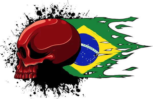 Menselijke Schedel Met Braziliaanse Vlag — Stockvector