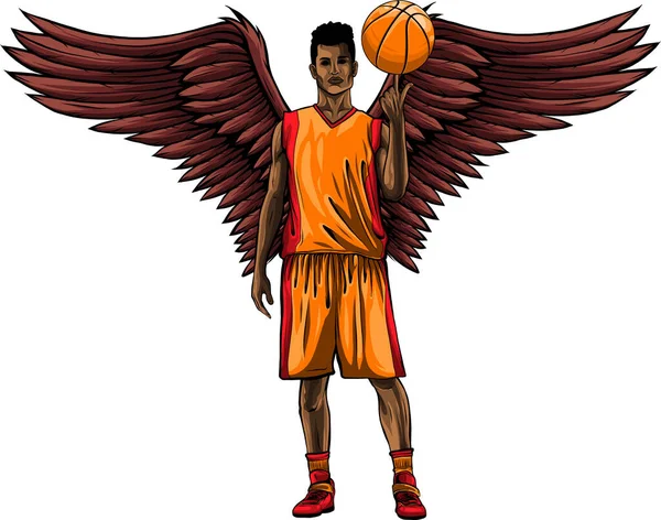 Abbildung Eines Basketballspielers Mit Flügel — Stockvektor