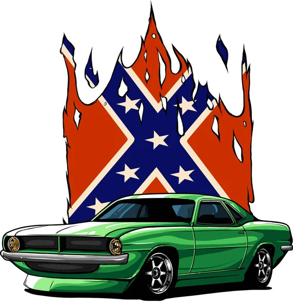 Ilustración Muscle Car Con Bandera Confederada — Vector de stock