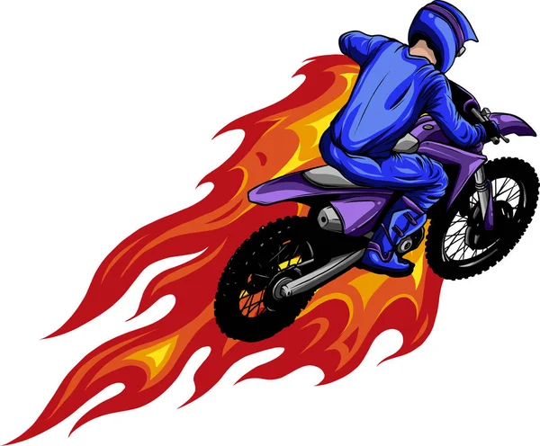 Ilustracja Motocross Płomieniami Białym Tle — Wektor stockowy
