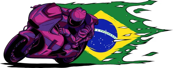 Иллюстрация Человека Мотоцикле Бразильским Флагом — стоковый вектор