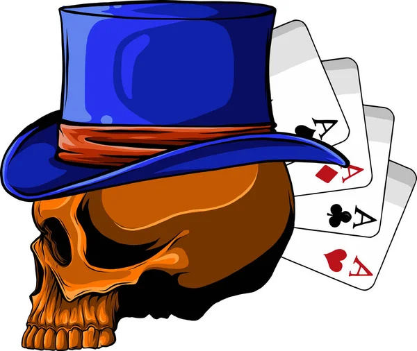 Poker Face Skull Und Vier Asse Vektor — Stockvektor