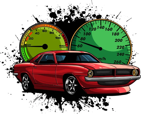 Customized Muscle Car Withillustration Customized Muscle Car Dashboard Supercharger Flames — Stock Vector