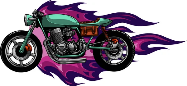 Motocicleta Personalizada Con Ilustración Vectores Llamas — Archivo Imágenes Vectoriales