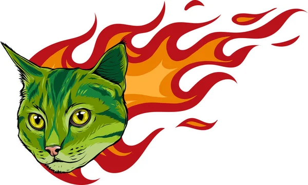 用火焰说明猫的头部 — 图库矢量图片