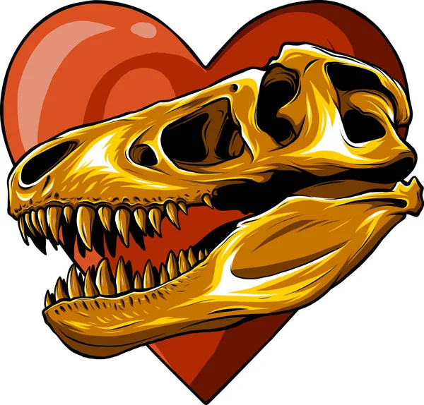 Dinosauriedödskalle Ritning Rex Skull Hjärtat — Stock vektor