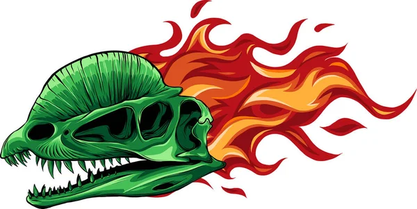 炎と恐竜の頭蓋骨のイラスト — ストックベクタ