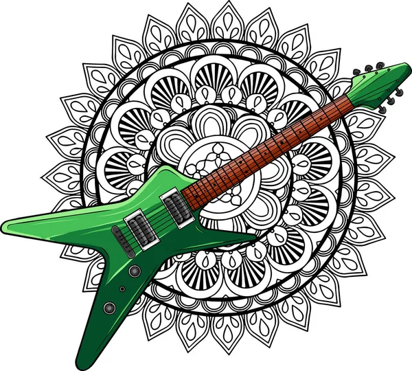Illustration Guitare Électrique Avec Mandala Sur Fond — Image vectorielle