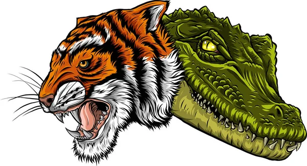 Ilustrace Tygří Hlavy Krokodýlem — Stockový vektor