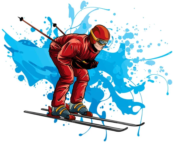 Vector Illustration Colored Skier — Stock Vector