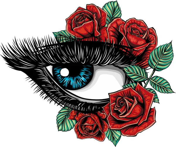 Olho Com Rosa Flor Vetor Ilustração — Vetor de Stock