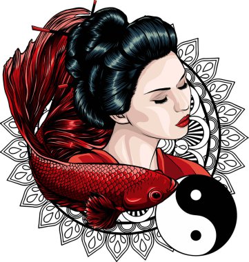 Japon geyşasının betta balıklı hali