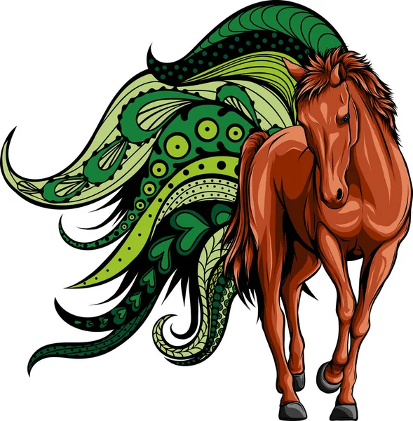 Illustration Eines Pferdes Mit Mandala — Stockvektor