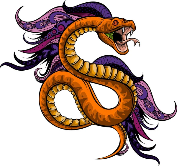 Ilustración Serpiente Víbora Con Mandala — Vector de stock