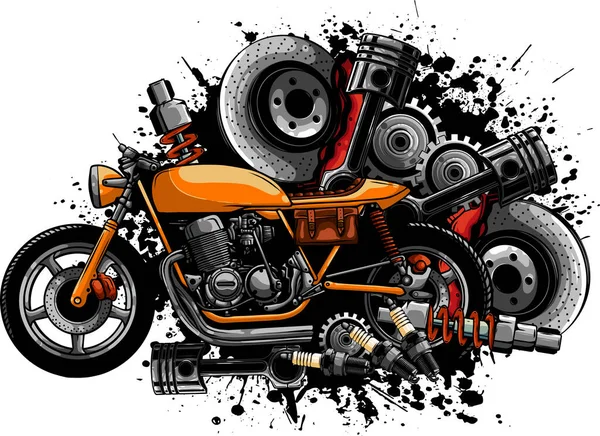 Vektor Illustration Des Motorrads Mit Ersatzteilen — Stockvektor