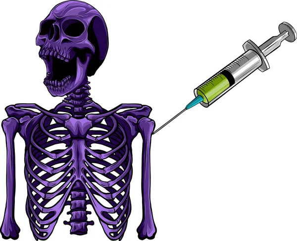Ilustración Esqueleto Con Vacuna Inyectable — Vector de stock