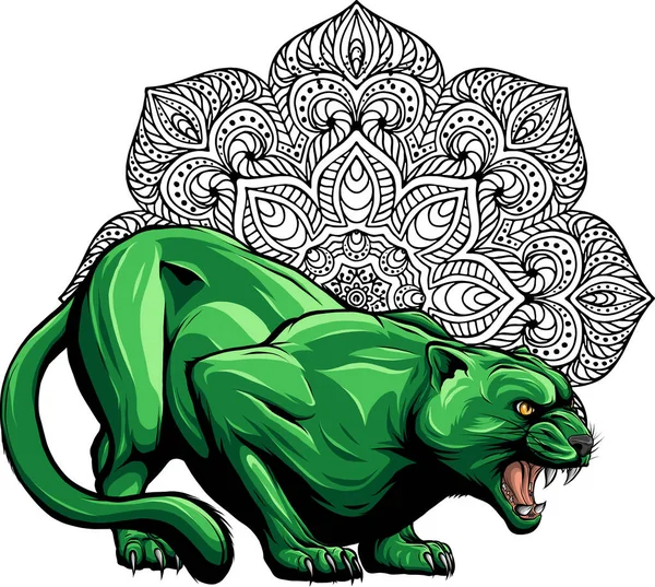Panther Mit Mandala Muster Als Ornament Hintergrund — Stockvektor