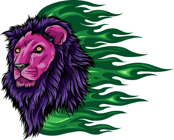 Векторная Иллюстрация Головы Агрессивного Огненного Льва — стоковый вектор