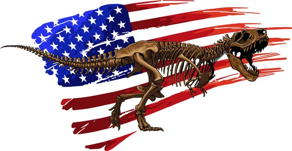 ティラノサウルスTレックス骨格のアメリカ国旗付きイラスト — ストックベクタ