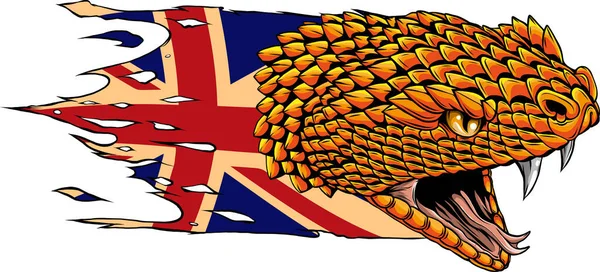 Ilustracja Head Snake Flagą Zjednoczonego Królestwa — Wektor stockowy