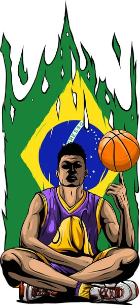 Illustratie Van Een Basketbalspeler Met Een Basketbalbal — Stockvector