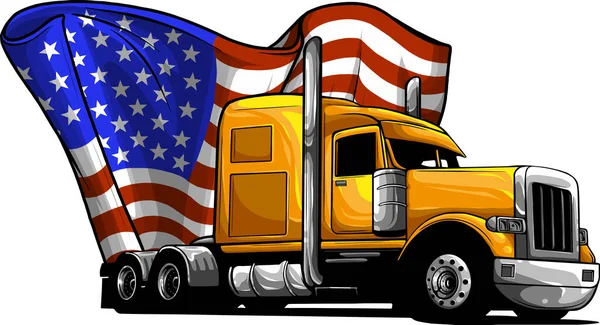 Camião Americano Clássico Ilustração Com Bandeira Americana — Vetor de Stock