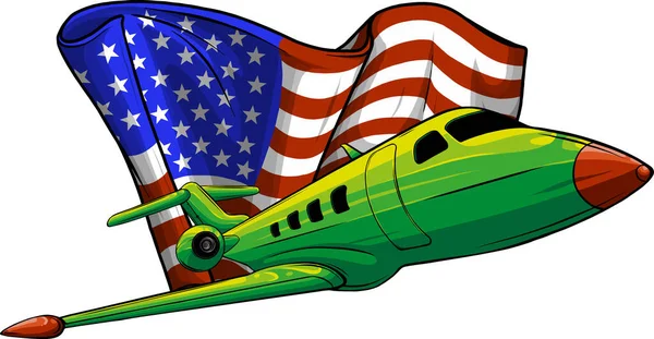 Illustratie Van Vliegtuig Met Amerikaanse Vlag — Stockvector
