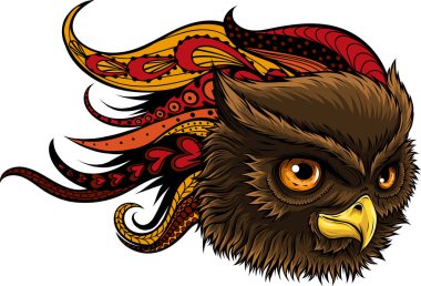 Arka planda mandala olan baykuş başı çizimi