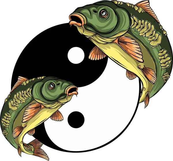 Ilustración Dos Peces Carpa Círculo Del Símbolo Yin Yang — Vector de stock
