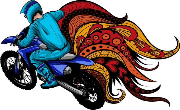 Ilustrasi Motocross Dan Penunggang Dengan Ornamen Mandala - Stok Vektor