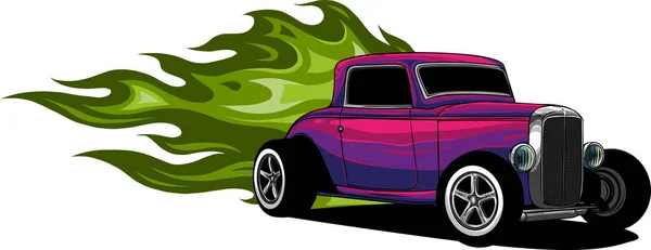 Illustratie Van Hot Rod Auto Met Vlammen — Stockvector