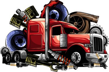 illustration of semi truck with part on white background clipart