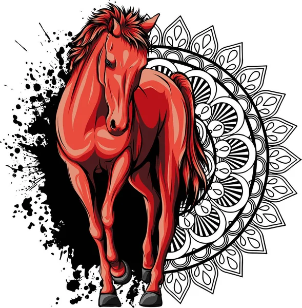 Ilustração Cavalo Com Mandala — Vetor de Stock